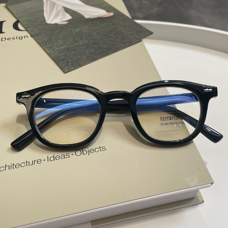 New Anti-Blue Light Flat Mirror Myopia Glasses Frame K-Style Trendy Men's Small Face Black Frame Rivets Retro Can Be Matched with Myopia