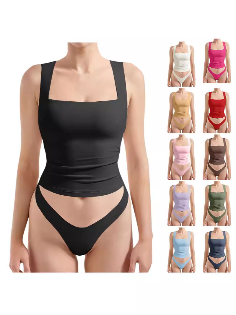Cross-border European and American Women's Pullover Sling Sleeveless Hot Girl Going Out Square Collar T-shirt Vest Women's Inner Milk Silk Top