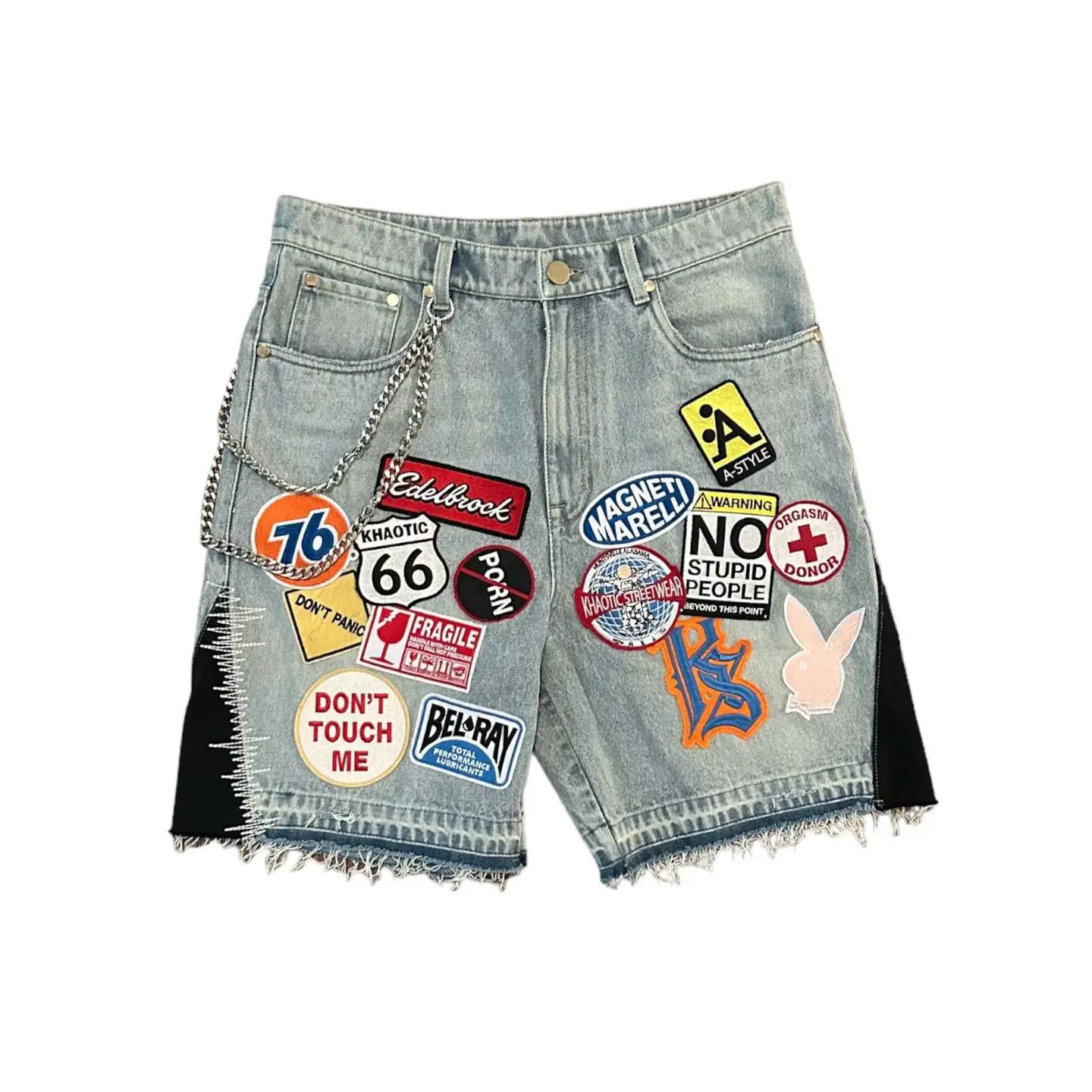 Cross-Border European and American American Retro Denim Shorts Y2K Harajuku Hip-Hop Cartoon Logo Embroidered Loose Sports Shorts