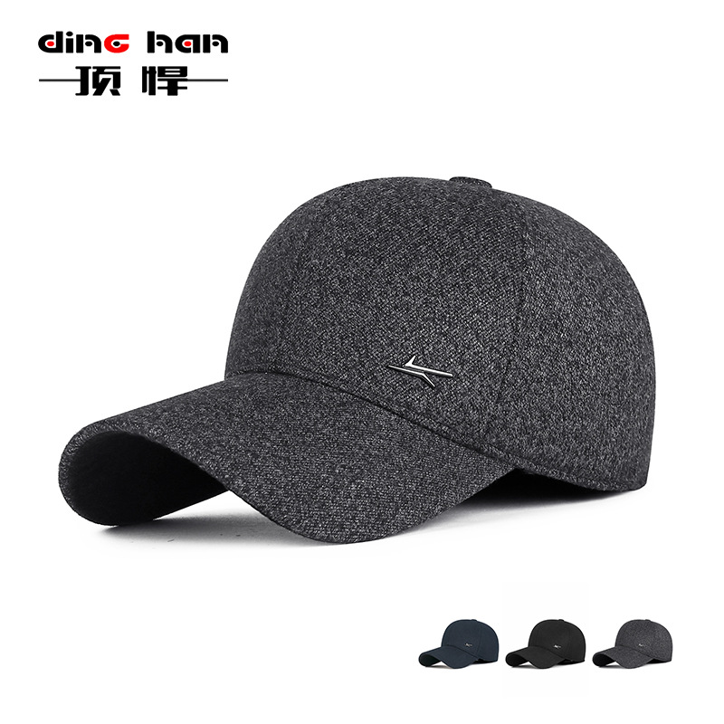 Winter New Middle-aged and Elderly Dad Ear Protection Baseball Cotton Cap Men's Thickened Warm Simple Metal Label Duck Tongue Hat