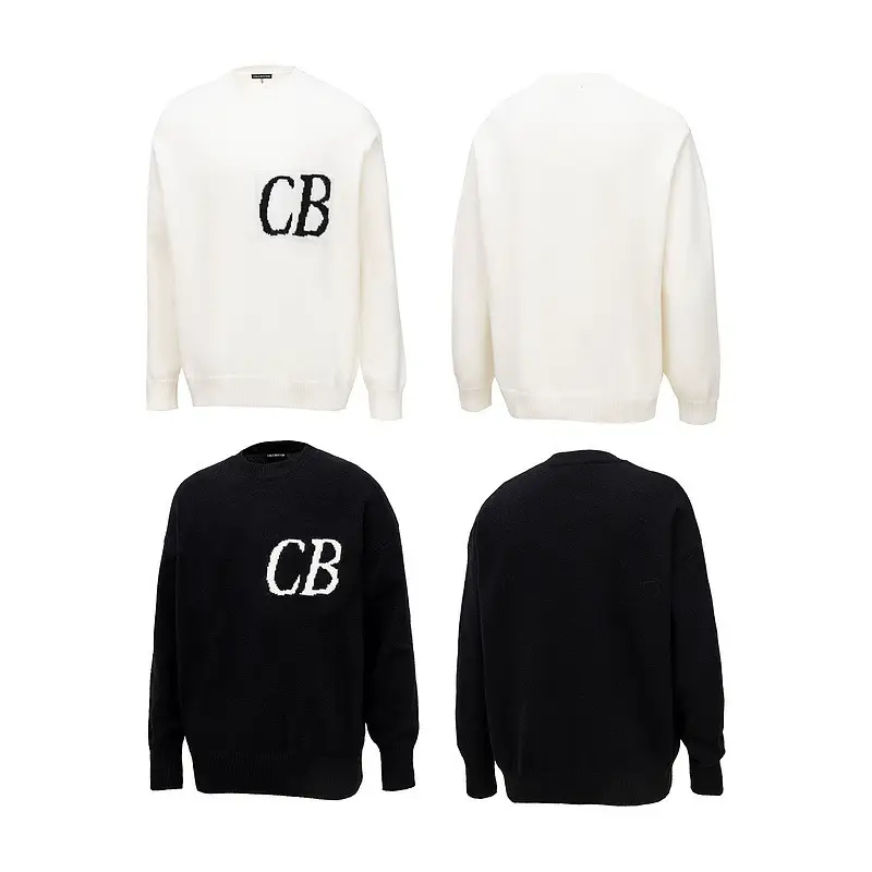 秋冬新款 CB 小众极简字母logo提花宽松圆领毛衣高街潮牌上衣