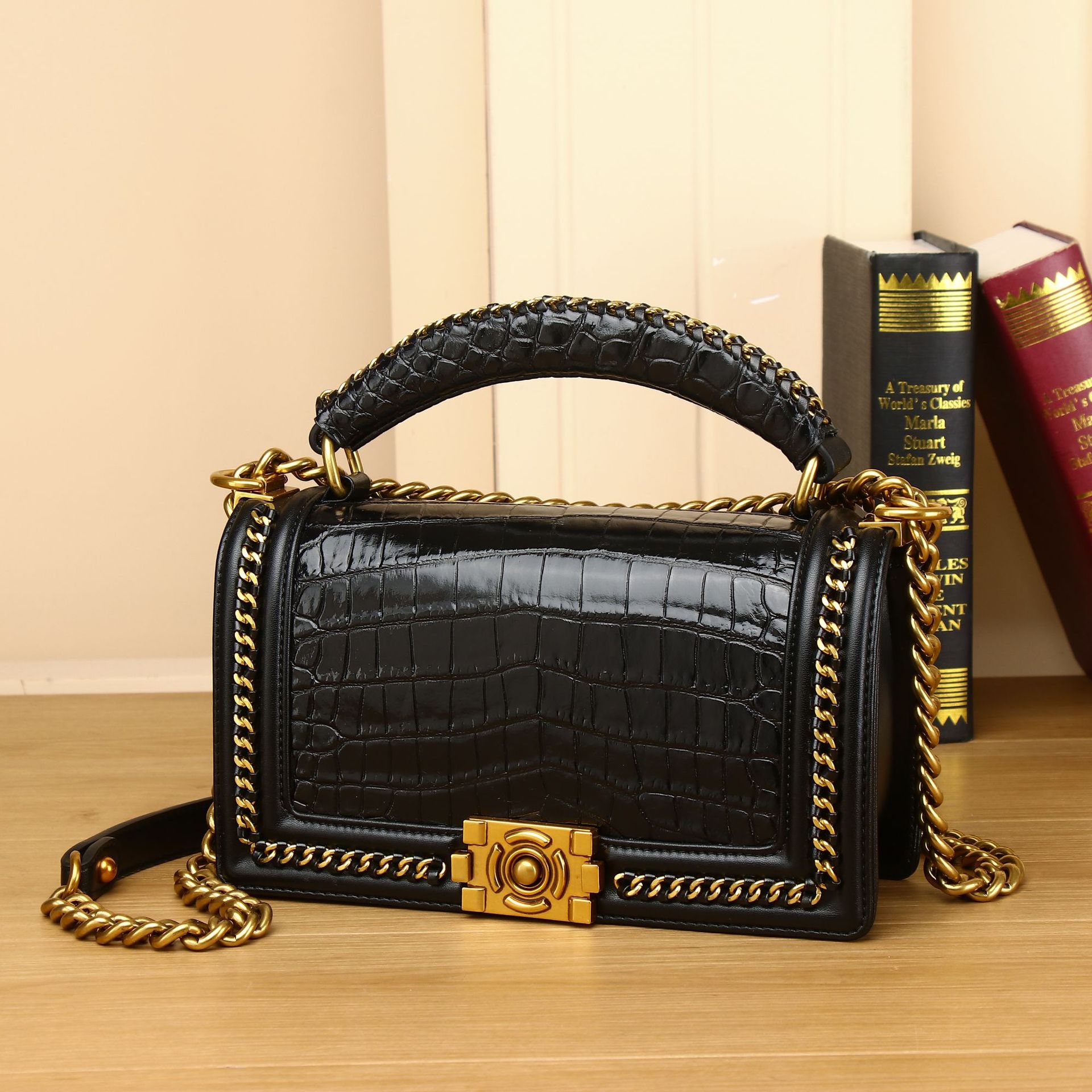 Crocodile Belly Pattern Trendy Mom Bag Genuine Leather Women's Bag Versatile Shoulder Crossbody Bag Women's Bag Wholesale Fashionable Lightweight Commuter Bag