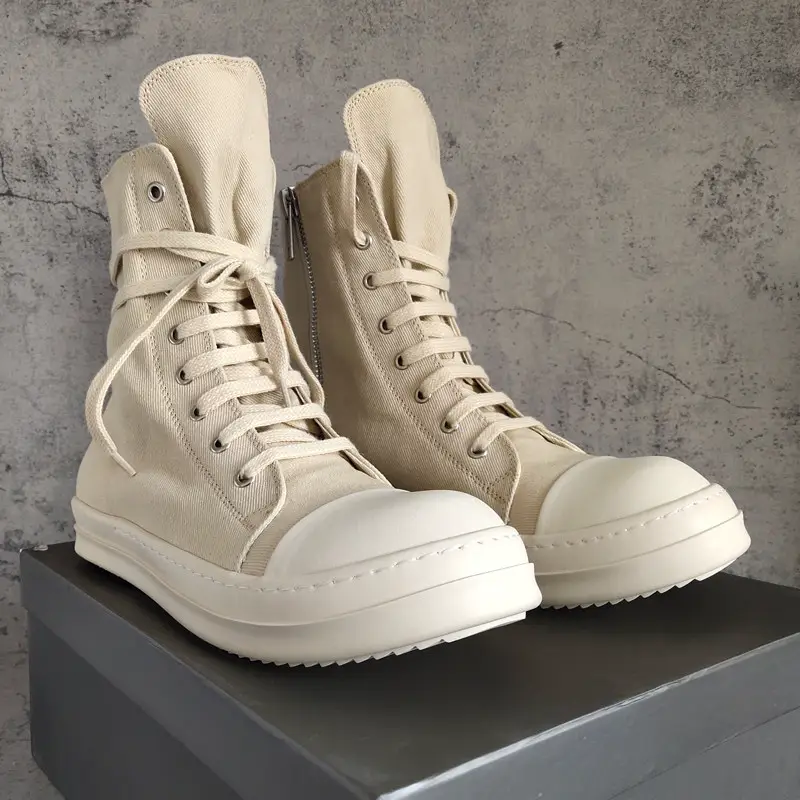 RO high top shoes for men, all season canvas, SS milk fragrance, height increasing thick soled board shoes, waterproof cloth, casual short boots, women's trendy shoes