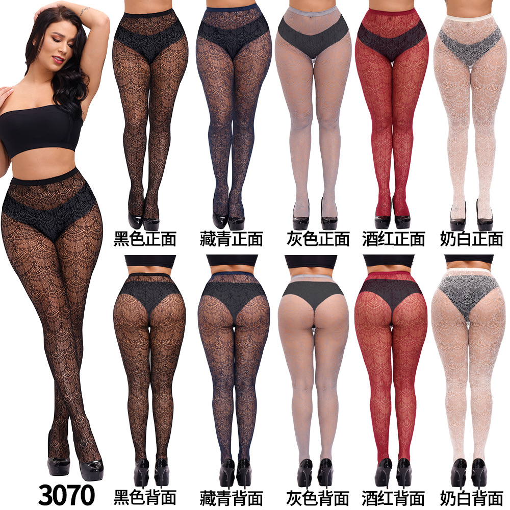 Sexy European and American women's non-slip net stockings transparent fishing net bottoming open file conjoined long tube hollow foreign trade stockings 3070