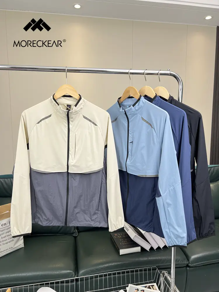 Outdoor Lightweight! Couple Style! Foreign Trade Men's Summer Lightweight and Cool Color-Blocked Stand-Up Collar Casual Sun Protection Jacket