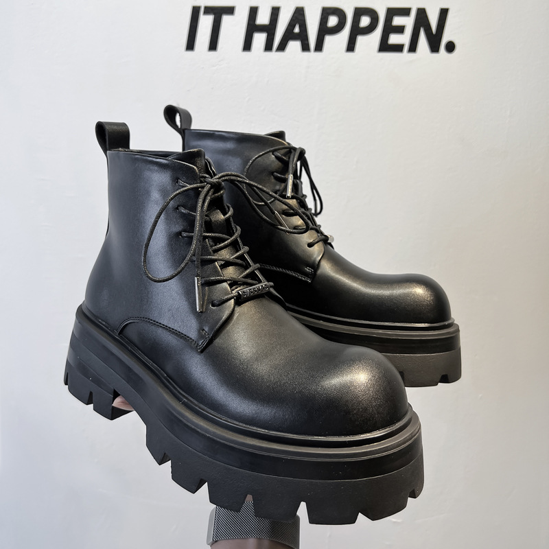Martin boots men's mid-top British style workwear big toe shoes thick sole height increasing leather shoes Chelsea ankle boots fashion boots