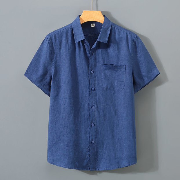2024 Summer Cotton and Linen Shirt Men's Short Sleeve Thin Loose Linen Chinese Style Retro Casual Cotton and Linen Shirt for Men
