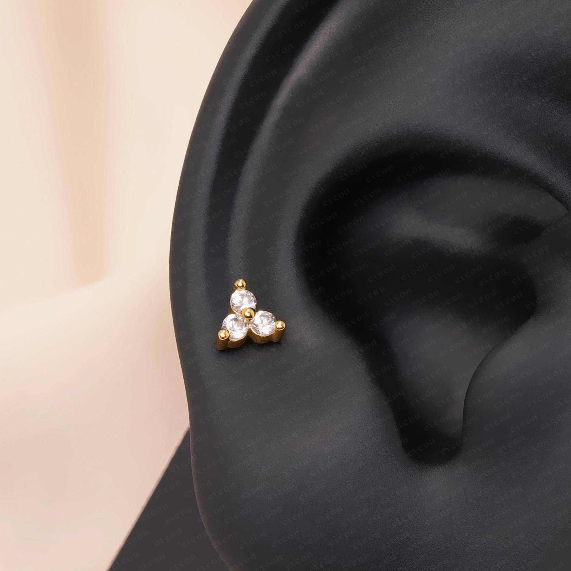 European and American Cross-border Stainless Steel 18K Gold Puncture Zircon Ear Nail Nail Nail Straight Screw Ear Nail Titanium Steel Ear Jewelry