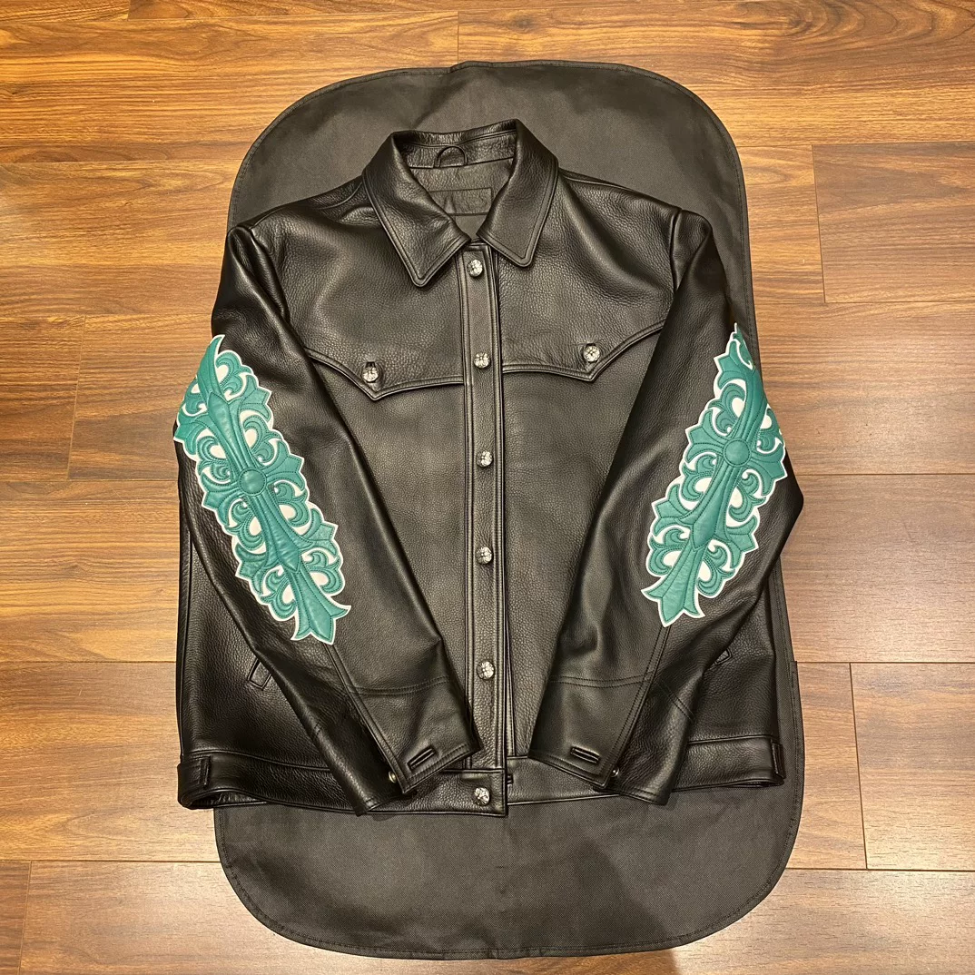 Huakui Silver Kimura Takuya's same style green flame vine leather jacket imported with embossed cowhide 925 pure silver accessories