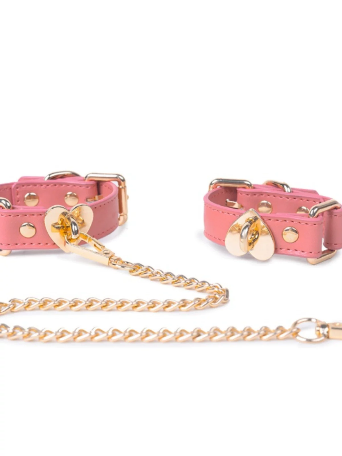 Puppy Handcuffs Pink Heart-Shaped Handcuffs Genuine Leather Cowhide Wristband Ankle Strap with Chain
