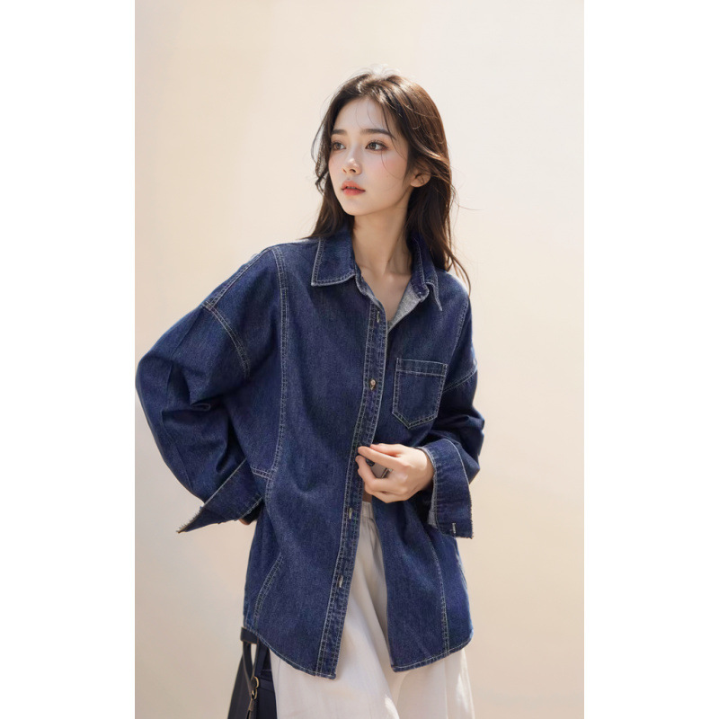 Vintage Denim Shirt for Women 2026 Spring and Autumn New Style Lazy Loose Casual Shirt with a Stylish Layered Design