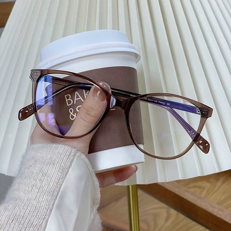 New cat's eye glasses high-grade women's black frame myopia anti-blue light slimming frame plain sheet glasses frame with degree