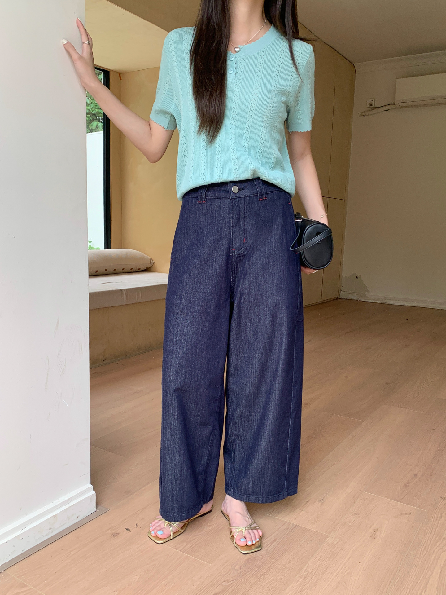 Gagd Red Knot Raw Denim Active Dyeing Colorfast Fabric Summer Thin Cropped Jeans Casual Pants Retro