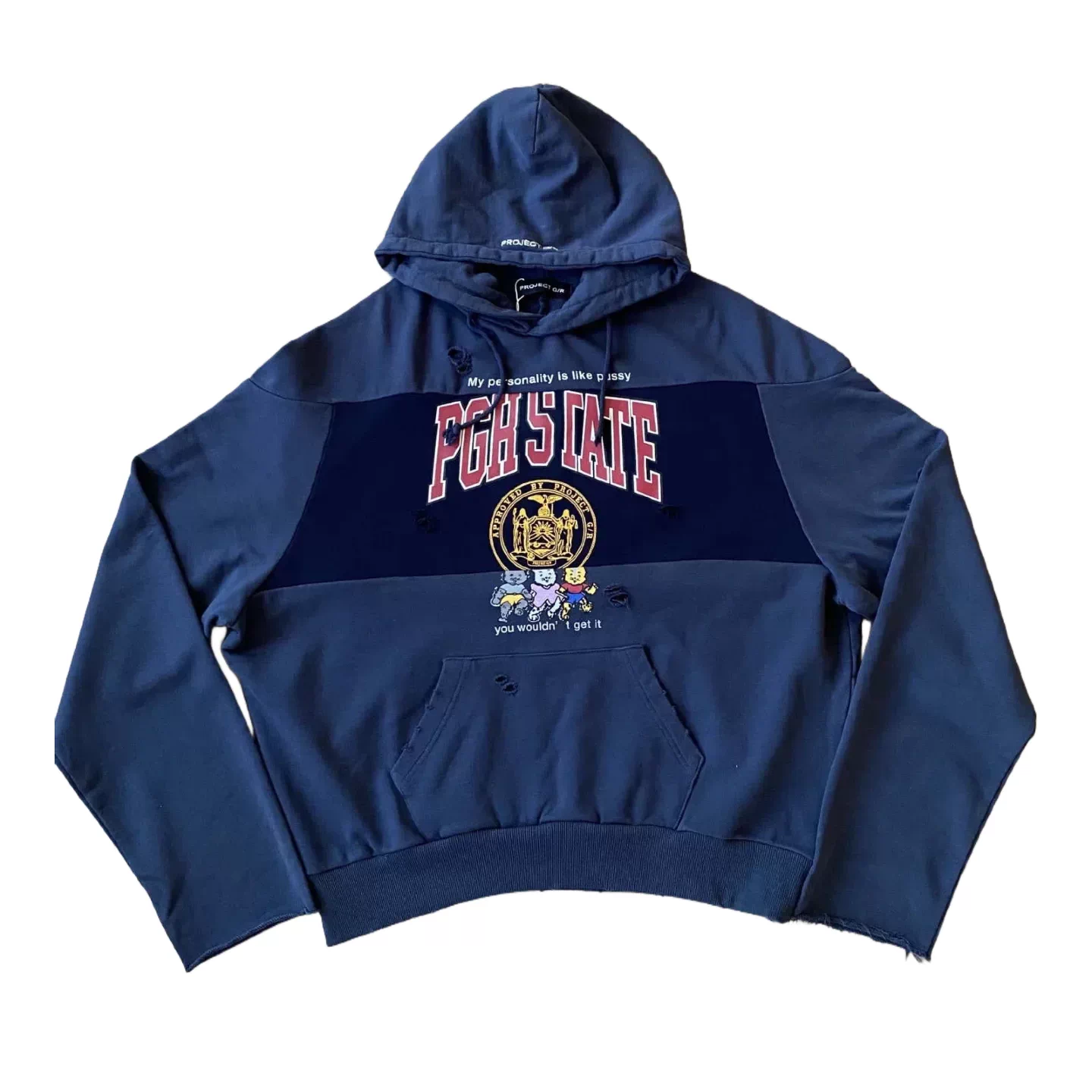 Original GR 25ss, worn out, dirty, dyed, spliced letter print, retro hooded sweatshirt, unisex