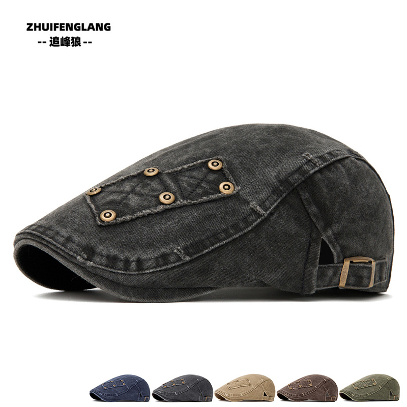 Washable Forward Cap Men's British Retro Duckbill Cap Rivet Beret Women's Spring and Summer Outdoor Sunshade Newsboy Cap