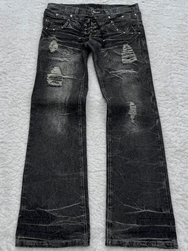 European and American Cross-Border Autumn Millennium Washed Denim Gothic Retro Flared Double-Waist Long Pants for Men and Women Street Style