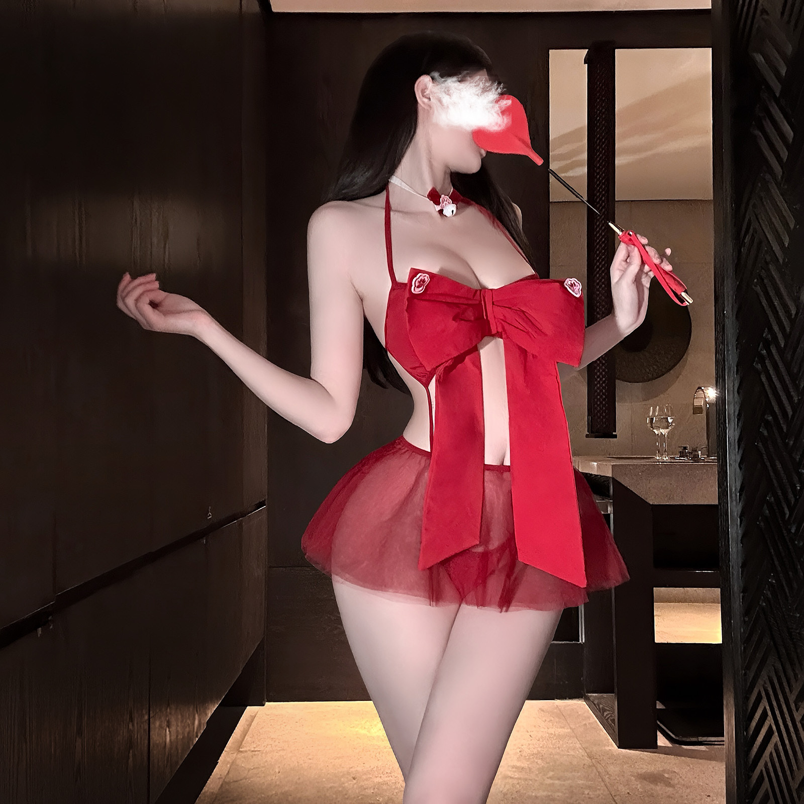 Sexy Lingerie Nightgown for Women, Pure Desire Mesh Big Bow Strap Dress, See-Through Backless Ultra-Short Nightdress