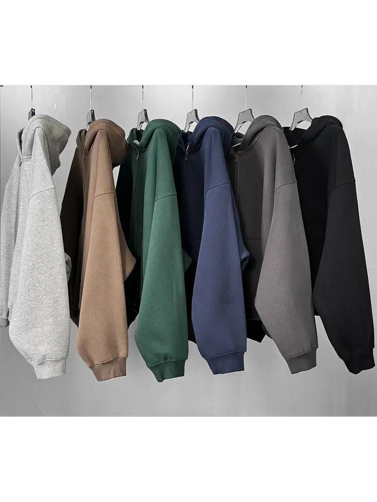 Kanye European and American street bombing solid color zipper cardigan sweatshirt, men's and women's plus velvet boxy casual hooded jacket, loose fit