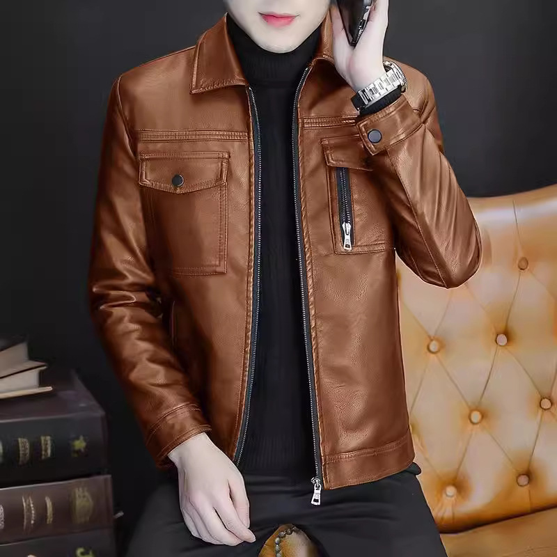 Middle-aged autumn and winter men's UP leather jacket jacket plus size loose men's business fashion leather jacket live hot