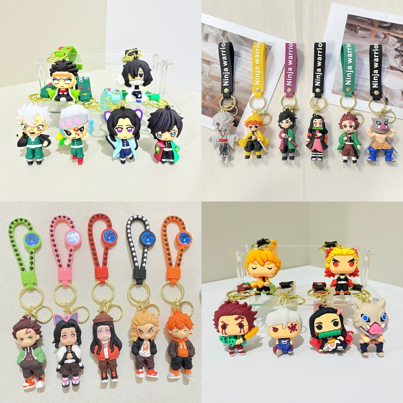 Demon Slayer Series Cartoon Keychain Doll Backpack Pendant Car Key Charm Doll Machine Bag Pendant