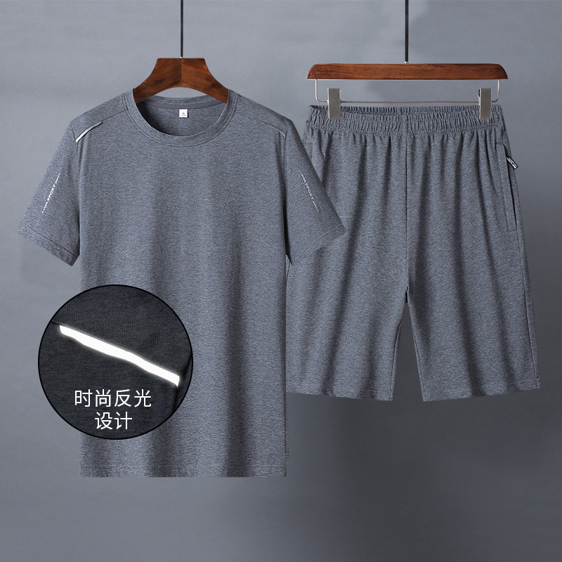 Sportswear Set Men's Summer Pure Cotton Short-sleeved Thin Casual Large Size Loose Two-piece Set for Young and Middle-aged Dad