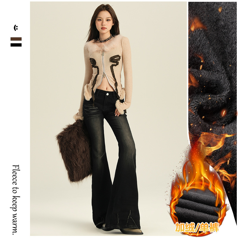 24th ootd! fleece-lined Pants | Retro High Street Old Washed Cat Whare Slim Stretch Micro-La Jeans
