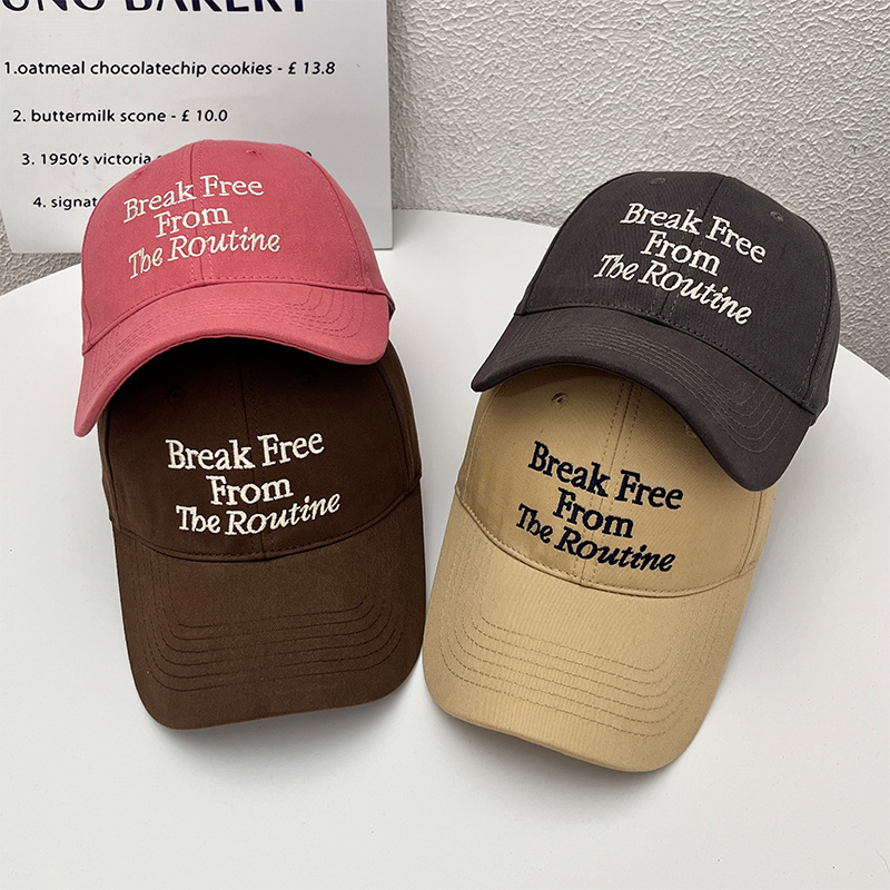 Vintage Embroidered Letter Baseball Cap, Large Head Sun Hat, Korean Style Trendy Brand Letter Cross-Border Outdoor Travel Cap for Women