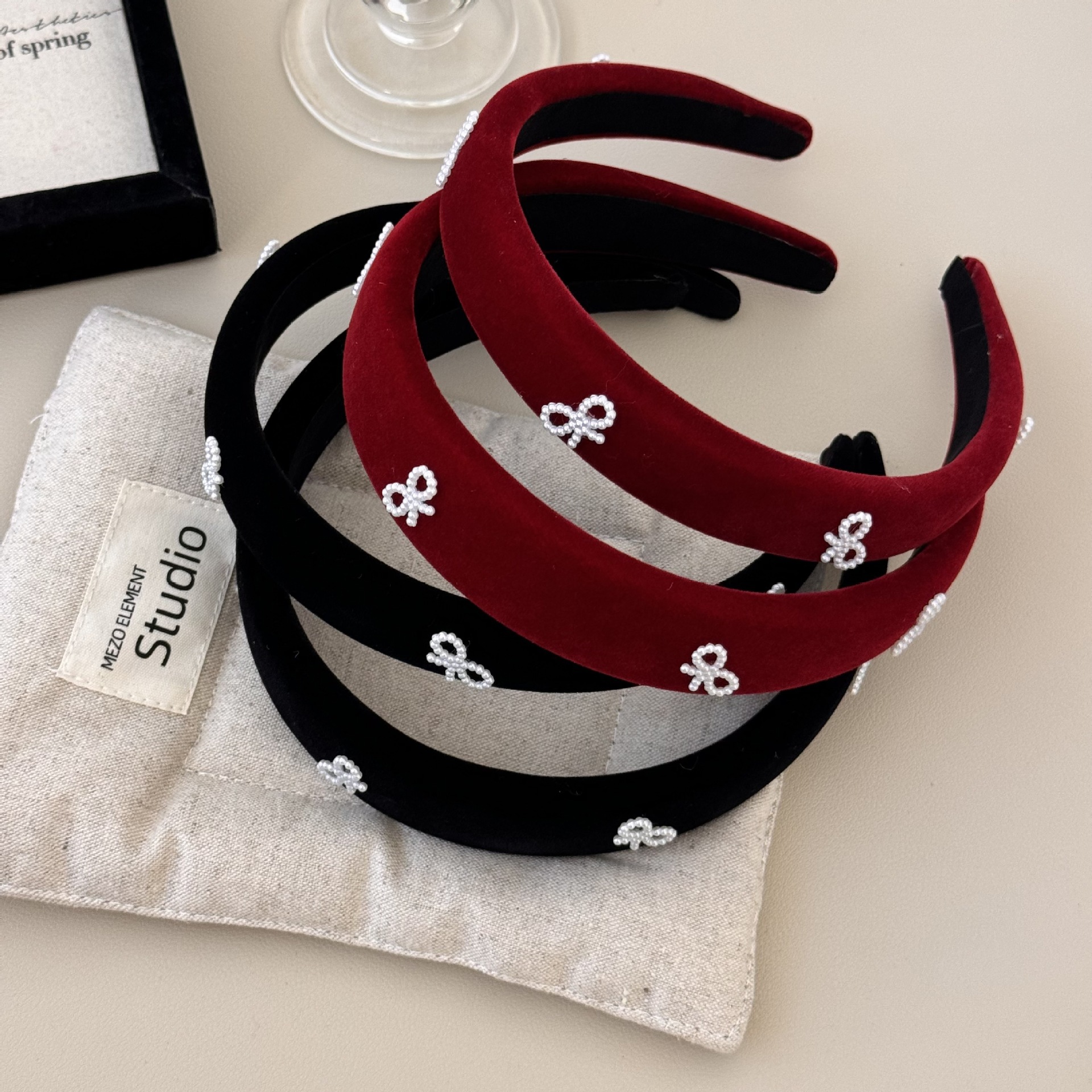 Sweetheart Korean Girl ~ Velvet Pearl Bow Headband Women's Headband All-match Elegant Simple South Korea Hair Accessories Headwear