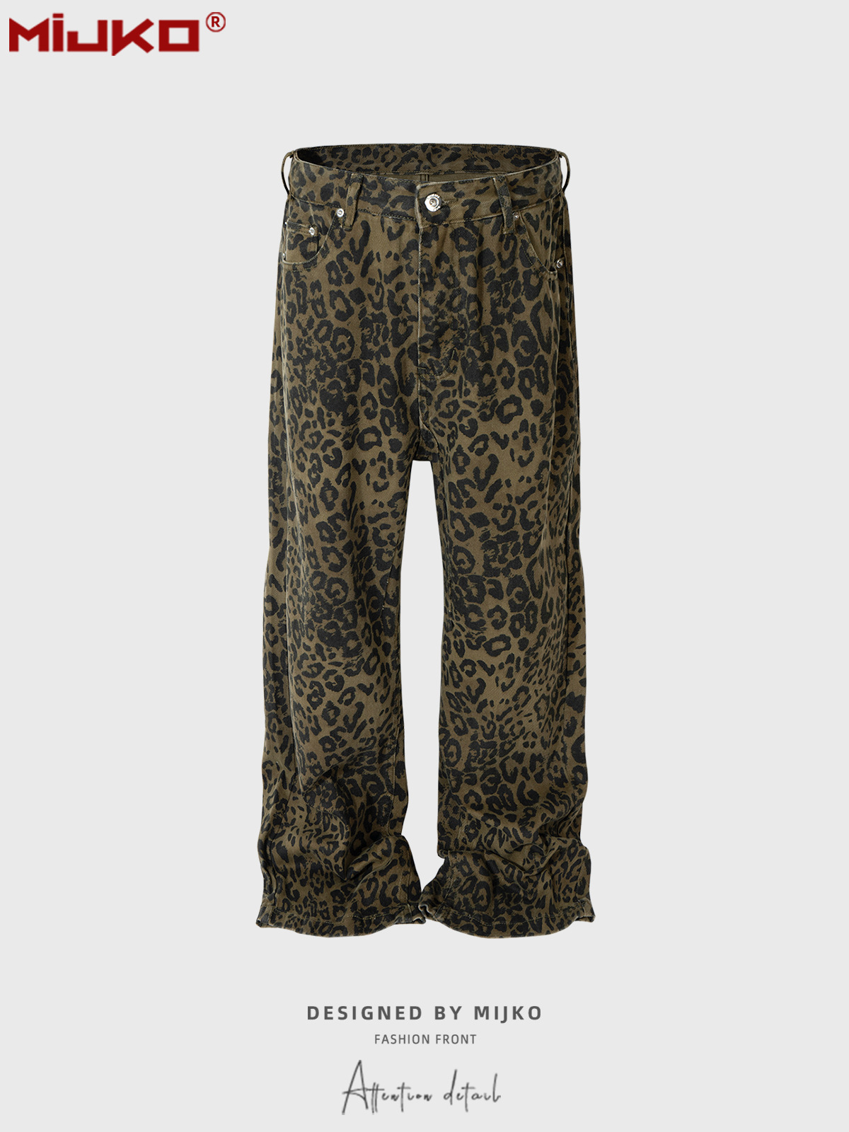 MIJKO Men's Wear Women's High Street Vintage Leopard Print Camouflage Trousers Unisex Unisex Straight Slim Fit Jeans Trendy