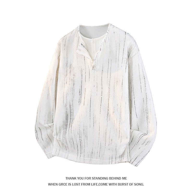 2026 Spring New Tie-Dye Textured Faux Two-Piece Plus-Size Long-Sleeve T-Shirt for Men, Japanese Retro Style, Cool and Stylish Top