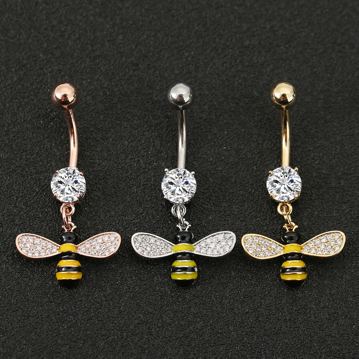 Amazon Hot Sale Navel Nail Bee Diamond Pendant Navel Ring Body Piercing Perforated Navel Nail Jewelry