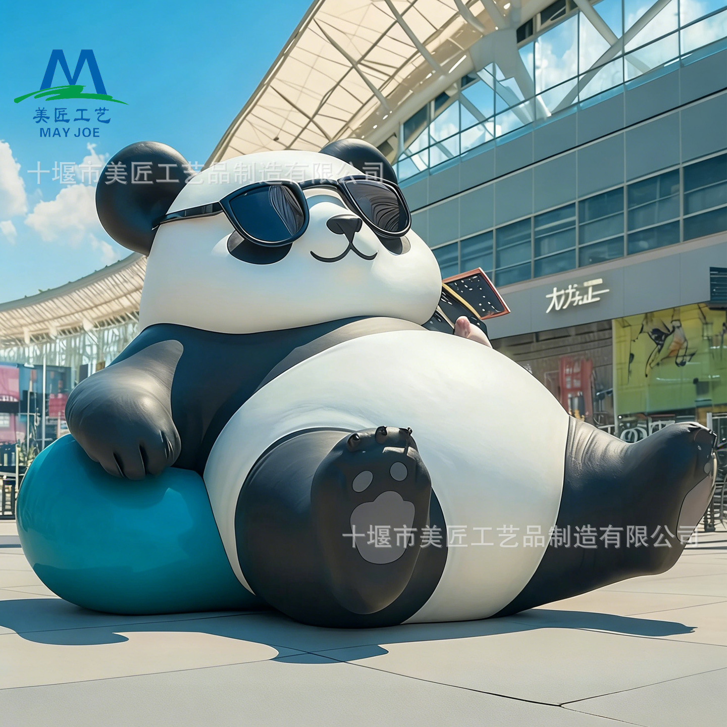 Fiberglass Cartoon Sculpture Large Panda Anime Character Figure for Park Outdoor Mall Decoration Landscape Display