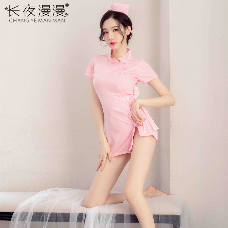 Long Night Sexy Underwear Uniform Temptation Nurse Suit Sexy Backless Black Powder Nurse Suit for 1400