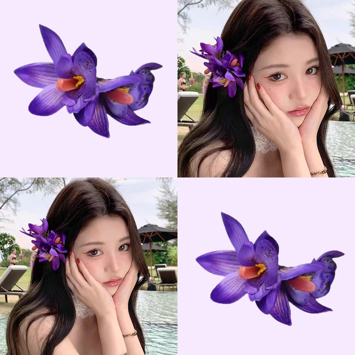 Internet Celebrant Simulation Ivory Orchid Hairpin Seaside Travel Photo Side Clip Vacation Dance Performance Flower Duckbill Clip