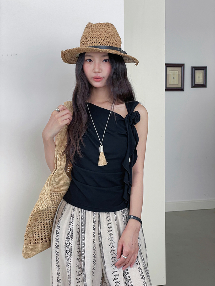 [Matisse Art Museum] Ge Ming Retro Stereo Flower Ribbon Vest Summer Sleeveless Top Yz2902F