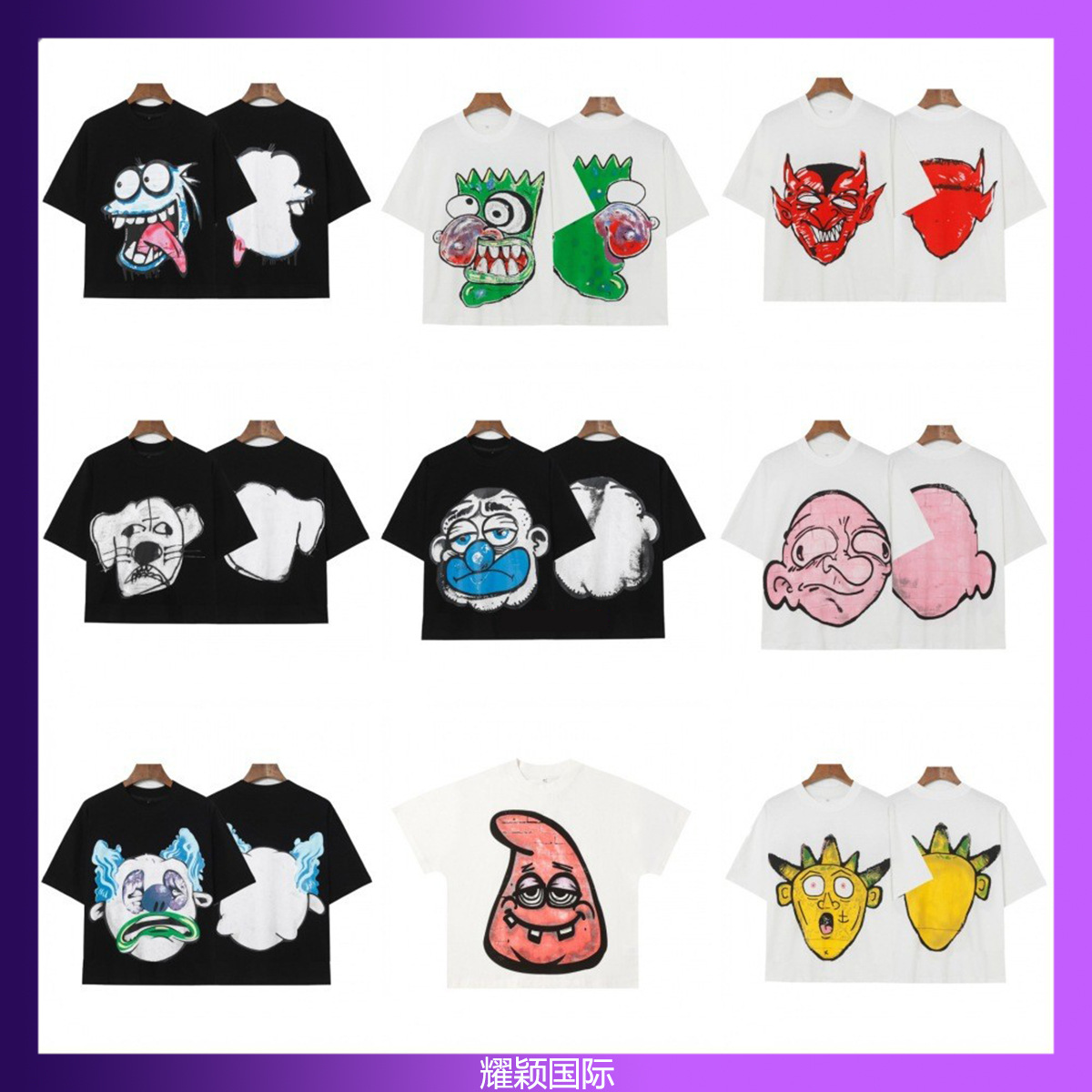 Foreign trade wholesale Billion hip hop high street fashion brand cartoon pattern graffiti shoulder sleeve couple short sleeve T-shirt aire