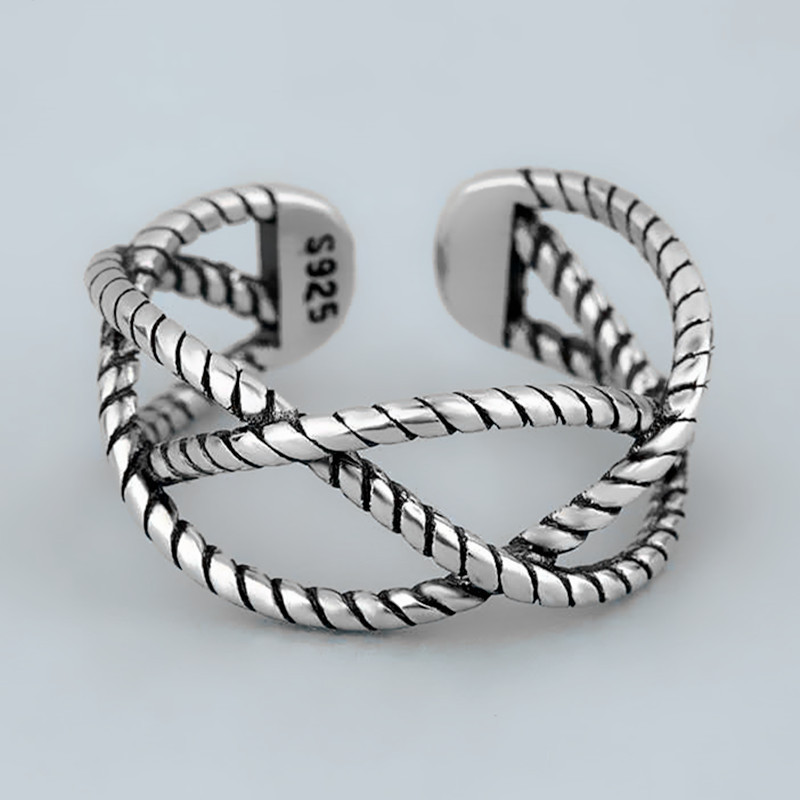 Fashion Personality Braided Twist Ring Women's Old Retro Multi-Layer Cross Finger Ring Open Ring Wholesale Hand Jewelry