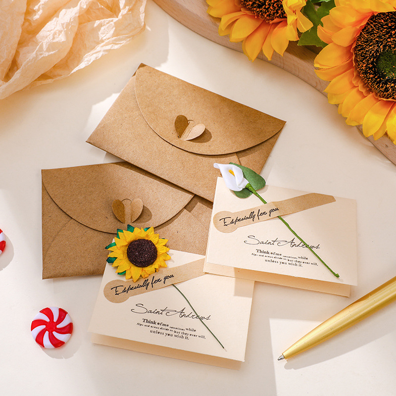 Flower Greeting Card with Envelope Lover Mother's Day Dried Flower Greeting Card Message Flower Blessing Flower Greeting Card