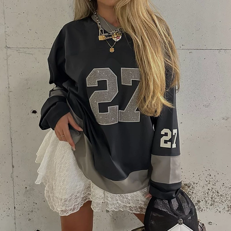 Clearance 100: Complex Craftsmanship, Matching Design, European and American Style, Trendy Unisex Loose-Fitting Jersey, European and American Rap Punk Long-Sleeve T-Shirt