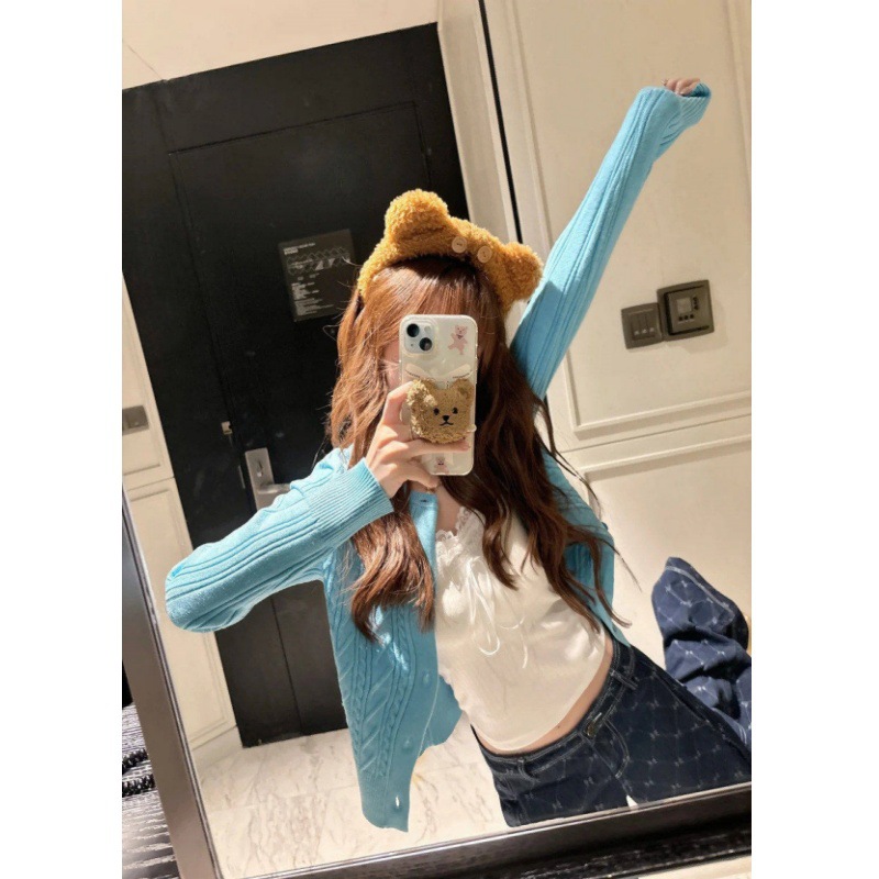 High-End Pink Knitted Sweater Jacket for Women, Spring and Autumn 2026 New Style, Lazy Style Outerwear Cardigan, Cable Knit Top