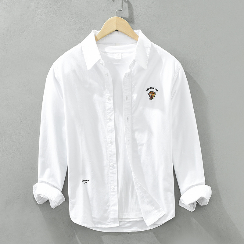 6633 Oxford Long-Sleeve Embroidered Shirt for Men, Simple Loose Casual Shirt Jacket, One-Piece Wholesale