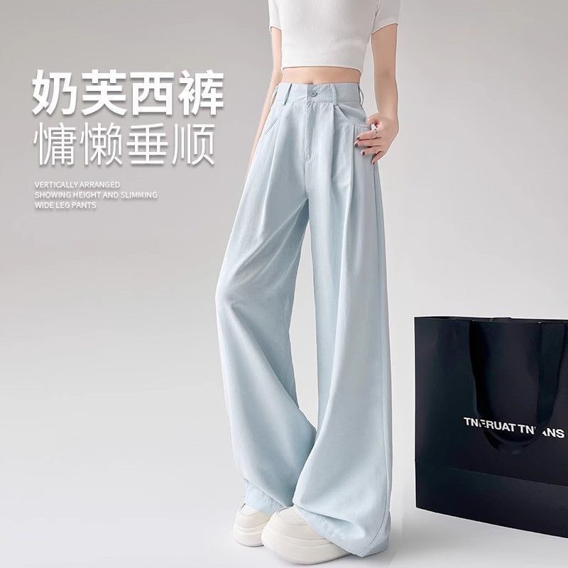 Foreign Trade Wholesale Milk Suit Pants for Women, Summer Thin High-Waisted Loose Drape Casual Lazy Slimming Wide-Leg Pants