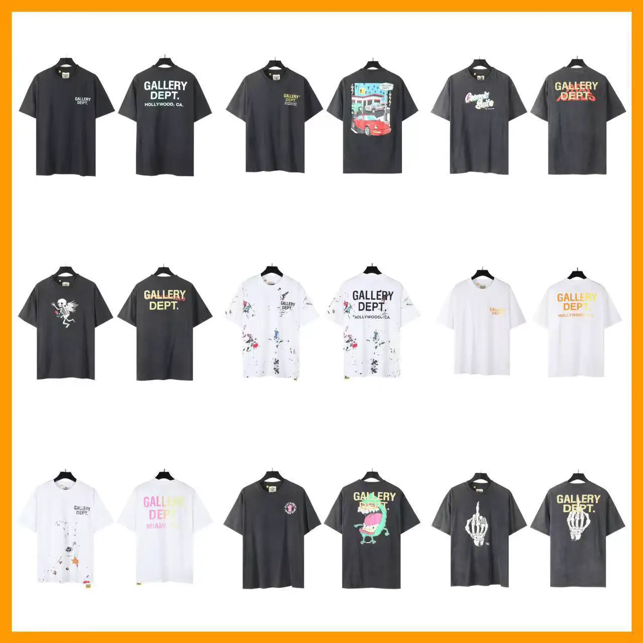 American fashion brand GD heavyweight 240g wash water old racing slogan letter printing loose crew neck short sleeve T-shirt