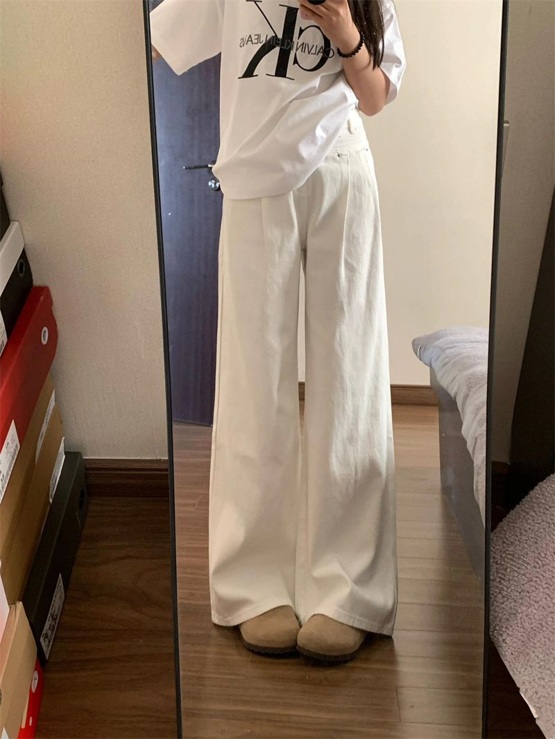 High-Waisted Jeans 2026 Spring and Autumn New Style Slimming Loose Pleated Wide-Leg Straight Casual Drapey Floor-Length Pants