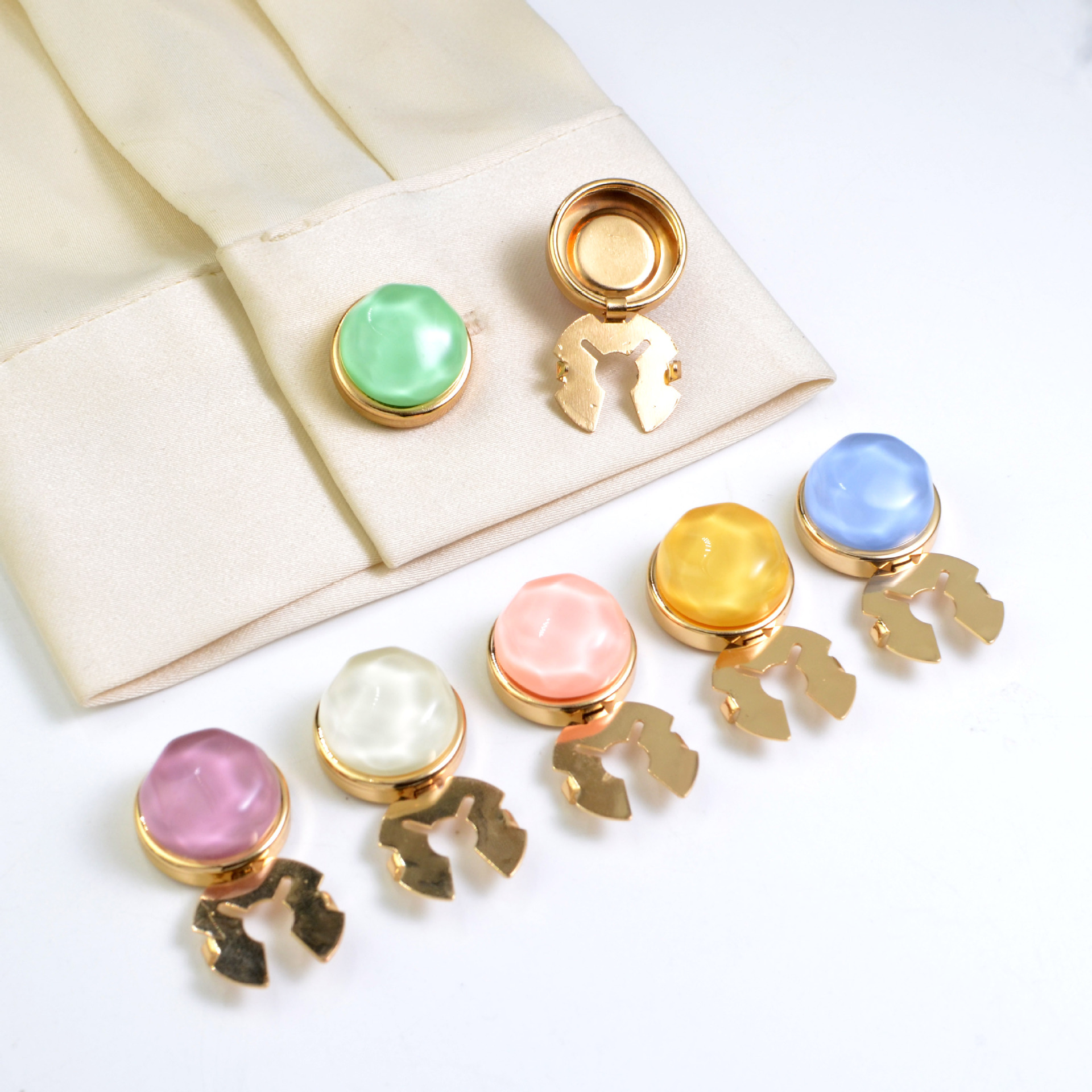Button Cover Fashion Colorful Water Ripple Shirt Cufflink Button Cover Collar Button Rhinestone Button Set