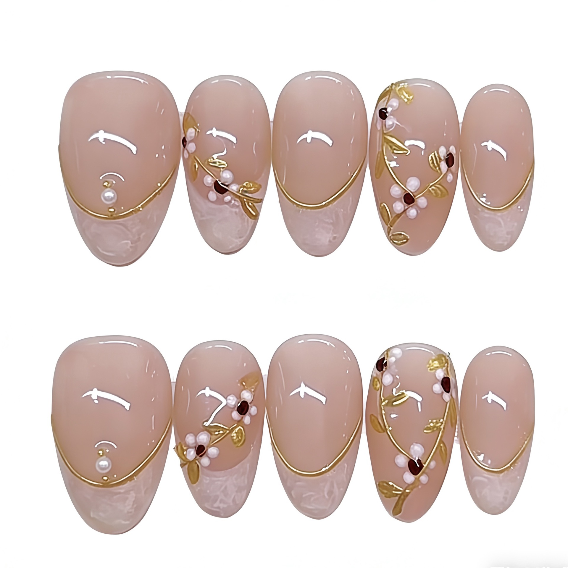 Nai Zi Pure Handmade A206 French-Style Carved European and American Export Almond-Shaped Press-On Nails Nail Art Stickers