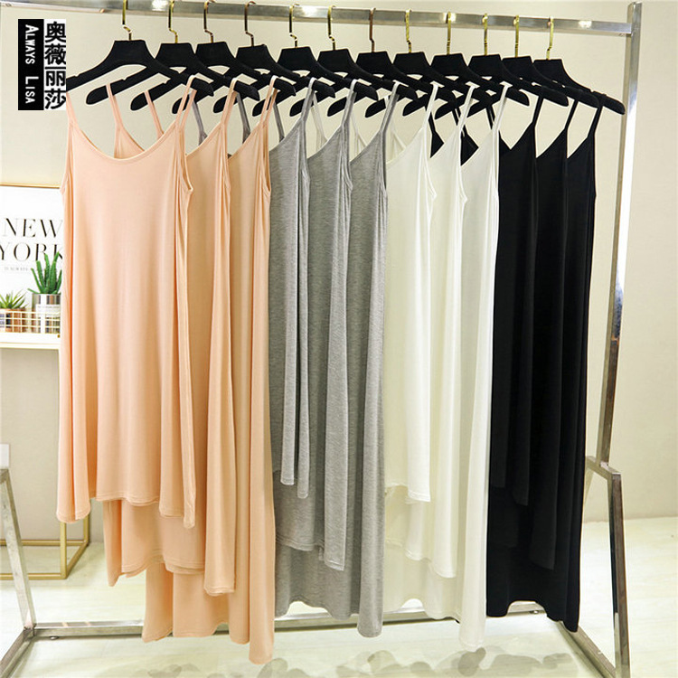 Slip Skirt Slim Base Skirt Women's Summer Round Neck Model Cotton Sleeveless dress plus size Mid-Length Inner Petticoat