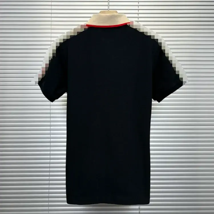 Black Polo Shirt with Striped Sleeves