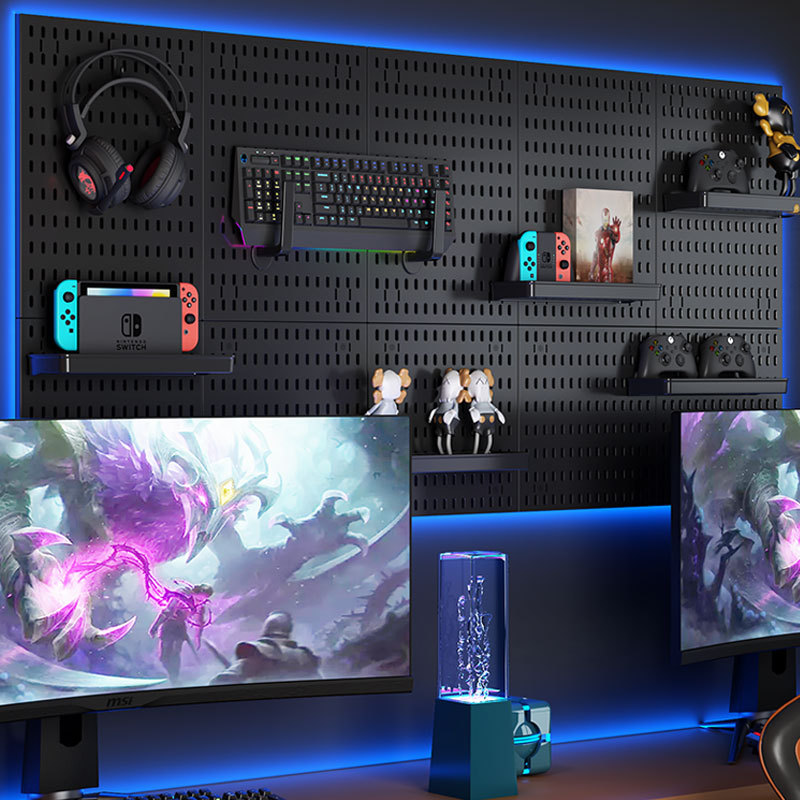 Perforated Board Wall Storage Rack Wall-Mounted Punch-Free Gaming Room Internet Cafe Computer Desk Storage I Perforated Board Display Rack