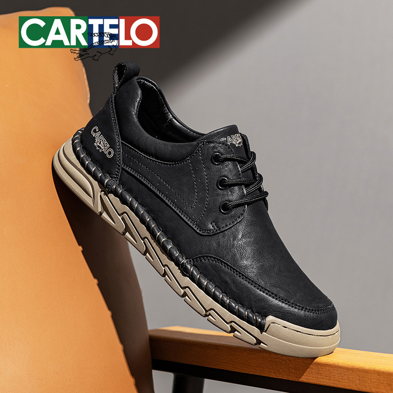 Cartieus Crocodile Official Men's Shoes 2025 New Spring Board Shoes Men's Non-Slip Soft Sole Sports Casual Leather Shoes for Men